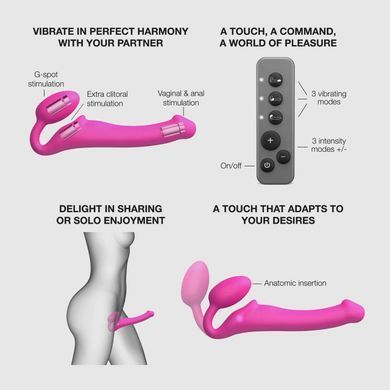 Безремневой страпон с вибрацией Strap-On-Me Vibrating Fuchsia XL, диам. 4,7см, пульт ДУ, регулируемый 2686454378 фото