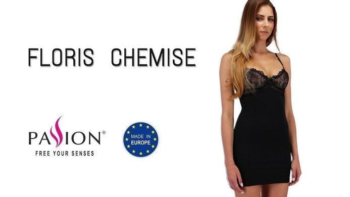 Сорочка приталенная с чашечками FLORIS CHEMISE black S/M - Passion Exclusive, трусики Feromon 1259134026 фото