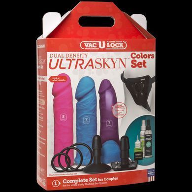 Набор для страпона Doc Johnson Vac-U-Lock Dual Density UltraSKYN Colors Set, диаметр 3х4,5см 1259135744 фото