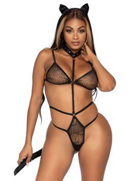 Эротический костюм кошки Leg Avenue Roleplay Sex Kitten One size Black, боди, ушки, чокер 1961761065 фото