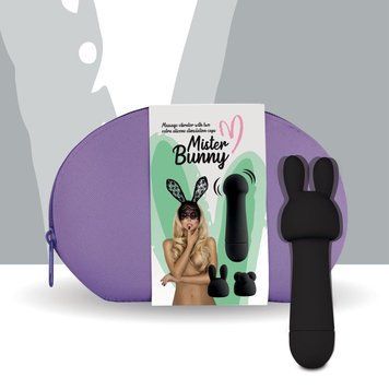 Міні-вібратор FeelzToys Mister Bunny Black з двома насадками Feromon 1358501943 фото