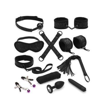 Набор Liebe Seele Black Lace and Neoprene 11pcs Bondage Kit, анальная пробка с кристаллом, вибропуля 2091939446 фото