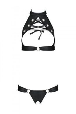 Комплект открытый топ и трусики из эко-кожи с люверсами Passion MALWIA SET Open Bra XXL/XXXL black 1586661382 фото