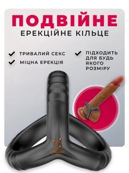 Чоловіче подвійне Ерекційне кільце на пеніс та мошонку Чорний ( 250-013 ) 1495988277 фото