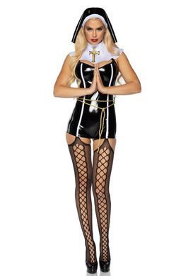 Виниловый костюм монашки Leg Avenue Sinful Sister L, комбинезон, воротник, пояс, головной убор 1859546640 фото