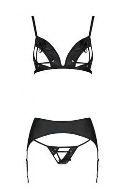 Комплект из эко-кожи Passion MILEY SET S/M, black, трусики, бюстгальтер, пояс для чулок 1586661384 фото
