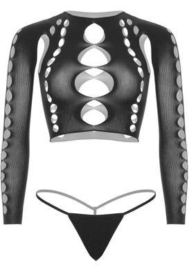 Комплект бесшовного белья Leg Avenue Long sleeve crop top & string Black, One Size, топ, стринги 2059567407 фото