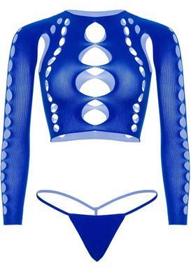 Комплект Leg Avenue Long sleeve crop top & string Royal Blue One Size, топ, стринги 2059567408 фото