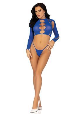 Комплект Leg Avenue Long sleeve crop top & string Royal Blue One Size, топ, стринги 2059567408 фото