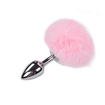 Металлическая анальная пробка Кроличий хвостик Alive Fluffy Plug S Pink, диаметр 2,8 см 1670995863 фото