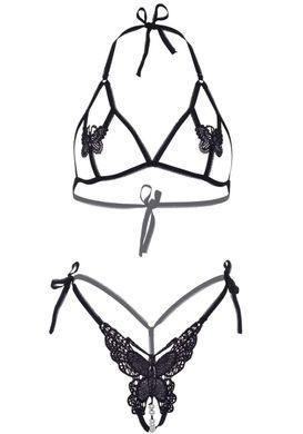 Эротический комплект с открытой чашкой Leg Avenue Open cup bra and pearl panty One Size Black 2059567460 фото