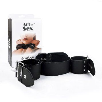 Нашийник з наручниками з натуральної шкіри Art of Sex &mdash; Bondage Collar with Handcuffs Feromon 1686156619 фото