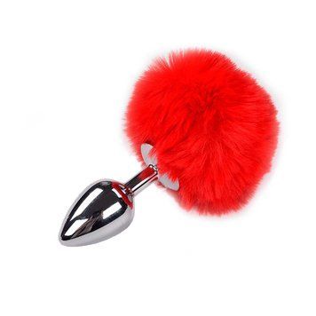 Металевий анальний корок Крихітний хвостик Alive Fluffly Plug M Red 1670995867 фото