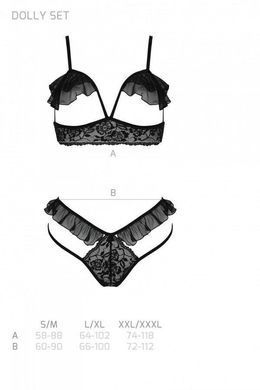 Эротический комплект Passion DOLLY SET, L/XL, black, с открытыми чашками 2150361767 фото