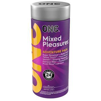 Презервативы ONE Mixed Pleasures, 24 шт, 8 видов, лубрикант в комплекте, подарочная упаковка-тубус 2338479798 фото