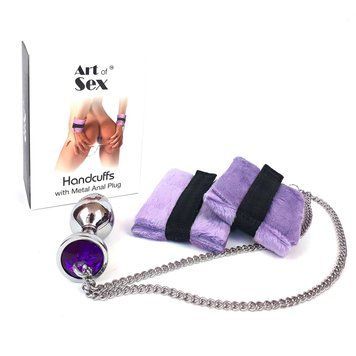 Наручники с металлической анальной пробкой Art of Sex Handcuffs with Metal Anal Plug size M Purple 1646297070 фото