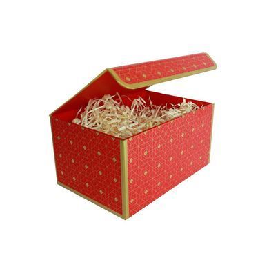 Подарункова коробка червона із золотим геометричним малюнком, L &mdash; 25,3&times;18&times;13,5 см 2042327749 фото