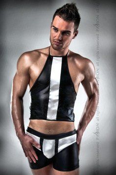 Комплект білизни Passion 018 SET S/M, чорні шортики та топік з білими елементами Feromon 1259123215 фото