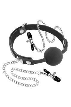 Кляп с силиконовым шариком и зажимами для сосков Fetish Tentation Gag Ball with Nipple Clamps 1330752884 фото