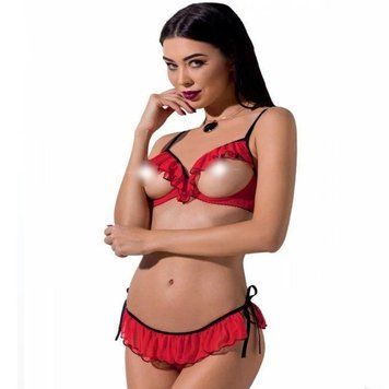 Комплект білизни CHERRY SET OpenBra red S/M - Passion Exclusive: відкритий ліф, трусики-спідниця Feromon 1259136514 фото