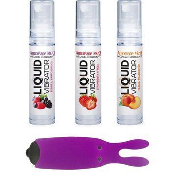 Набор из 3-х вкусов стимулирующего лубриканта Amoreane Med (3х10мл) и вибропули Adrien Lastic Purple 1276805793 фото