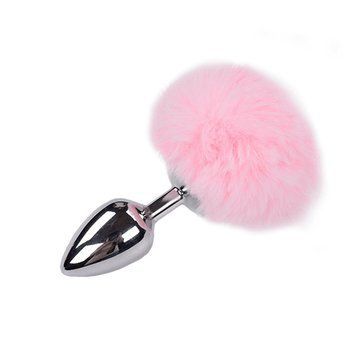 Металлическая анальная пробка Кроличий хвостик Alive Fluffy Plug L Pink (мятая упаковка!!!) 2842033080 фото