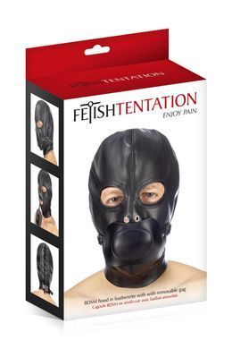 Капюшон с кляпом для БДСМ Fetish Tentation BDSM hood in leatherette with removable gag 1415315035 фото