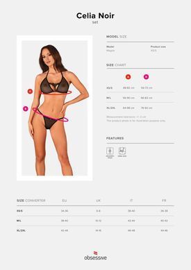 Полупрозрачный комплект Obsessive Celia Noir 2-pcs set XS/S, бюстгальтер, стринги 1855101430 фото