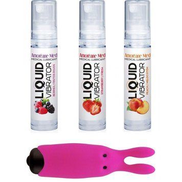 Набор из 3-х вкусов стимулирующего лубриканта Amoreane Med (3х10мл) и вибропули Adrien Lastic Pink 1276805797 фото