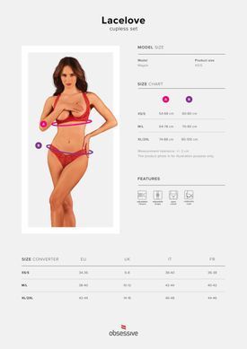 Комплект белья Obsessive Lacelove cupless 2-pcs set XL/2XL Red, открытый доступ, открытая грудь 1967971643 фото