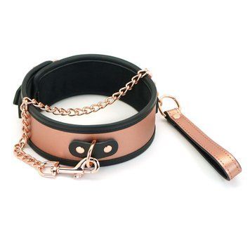 Широкий ошейник с поводком Liebe Seele Rose Gold Memory Collar with Leash, натуральная кожа 2091939431 фото