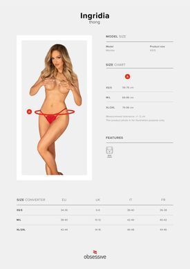 Еротичні жіночі Трусики Obsessive Ingridia crotchless thong XS/S Червоний (SO9043) 2055026376 фото